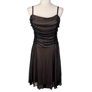 Vintage Y2K La Belle Black Mesh Ruched Dress Size Large Whimsigoth Fairycore